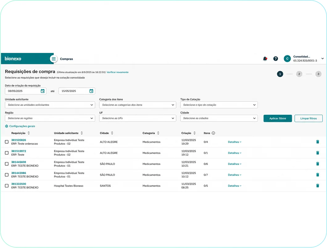 Screenshot da plataforma Marketplace Bionexo